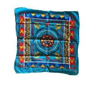 Vintage Southwest Themed Blue Red Yellow USA Made Bandana